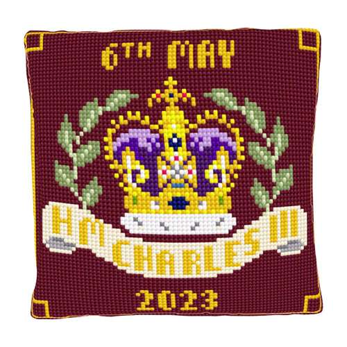 King Charles III Coronation (Burgundy) Cushion Tapestry Kit