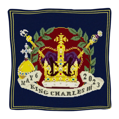 King Charles III Ornate Coronation (Deep Blue) Cushion Tapestry Kit