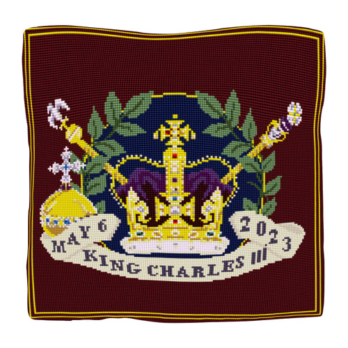 King Charles III Ornate Coronation (Burgundy) Cushion Tapestry Kit