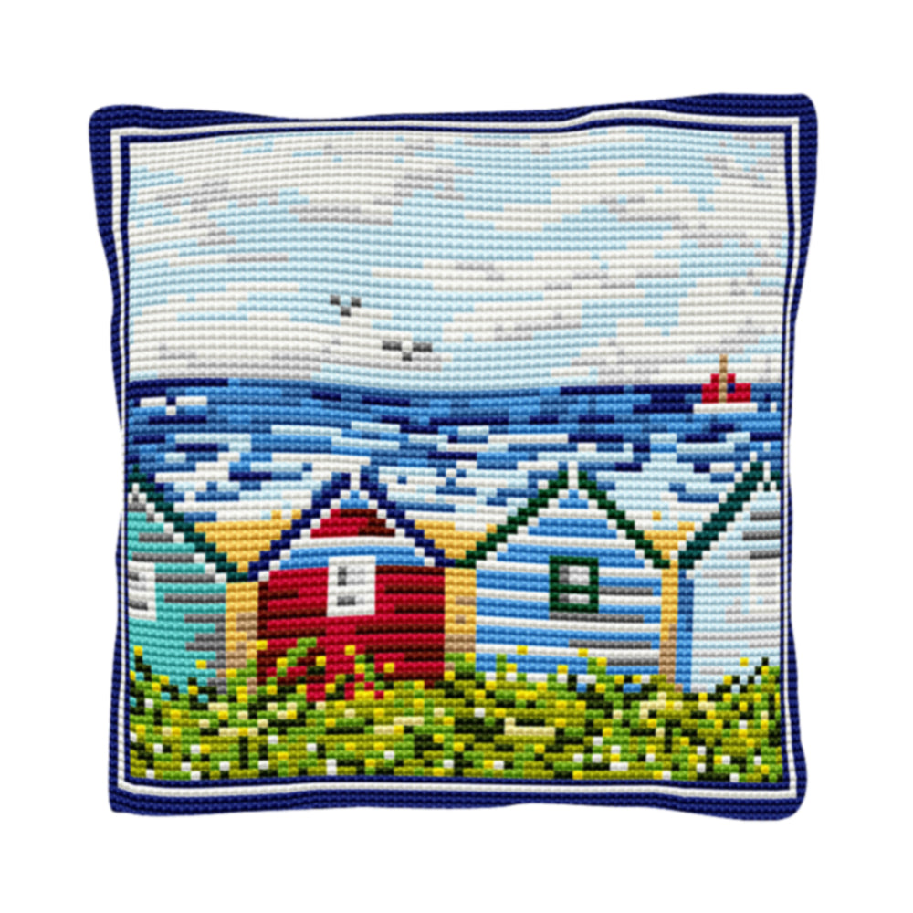 Beach Huts Cushion Tapestry Kit