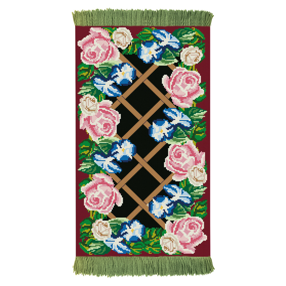 Rose Lattice Burgundy Rug Tapestry Kit